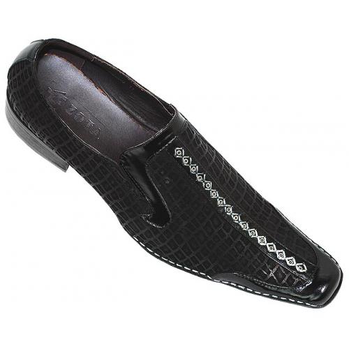 Zota Black Alligator Print Pointed Toe Leather Shoes T006-9